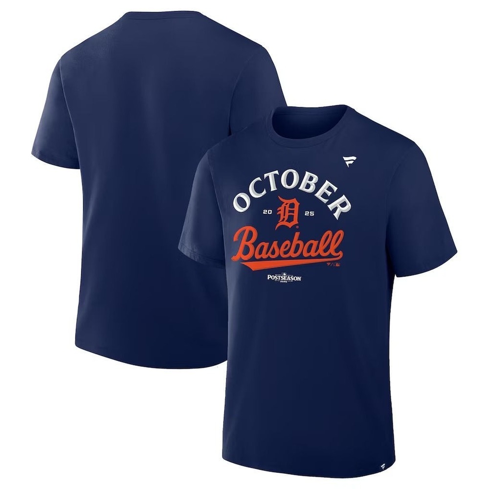 Fanatics Men's Detroit Tigers Navy 2025 MLB Postseason Locker Room Tshirt - L